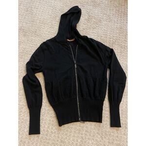 Belldini Black Ribbed Crystal Detail Zip Up Hoodie Medium